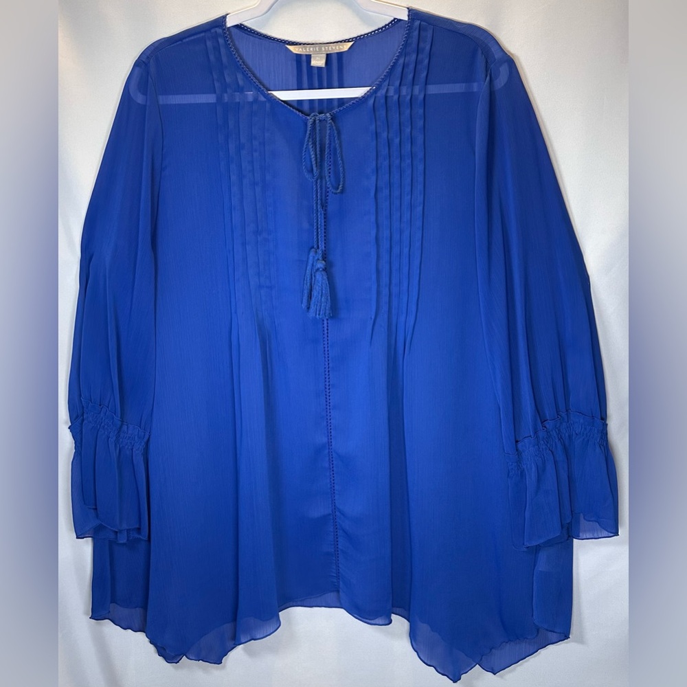 Valerie Stevens Boho Sheer Top/Blouse/Tunic Royal Blue Women’s Size XL